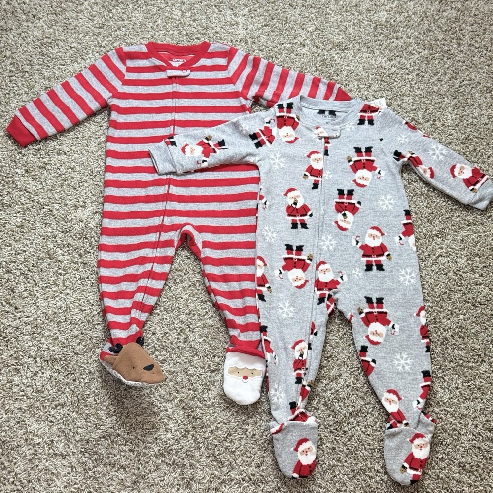 Carters Just One You Baby 18M Christmas Fleece Footed Pajamas Santa Lot 2 NWT